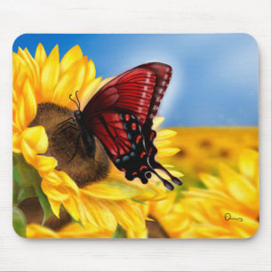 Alfombrilla De Ratón Mariposa y girasol
