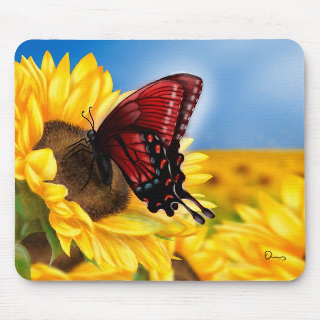Alfombrilla De Ratón Mariposa y girasol (Frente)