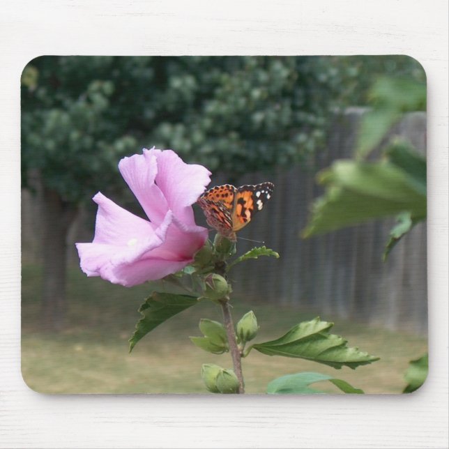Alfombrilla De Ratón Mariposa y Rosa de Sharon (Frente)