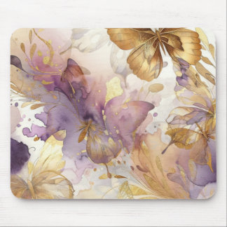 Alfombrilla De Ratón Mariposas Acuarela Mariposas Morado y Dorado