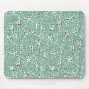 Alfombrilla De Ratón Mariposas acuarela sobre verde menta