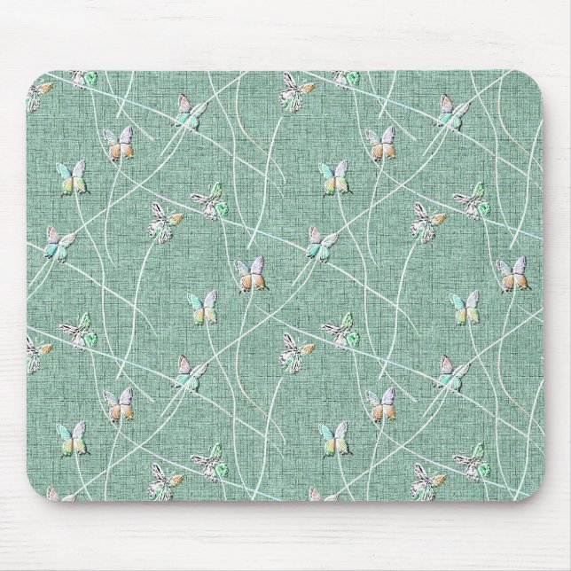 Alfombrilla De Ratón Mariposas acuarela sobre verde menta (Frente)