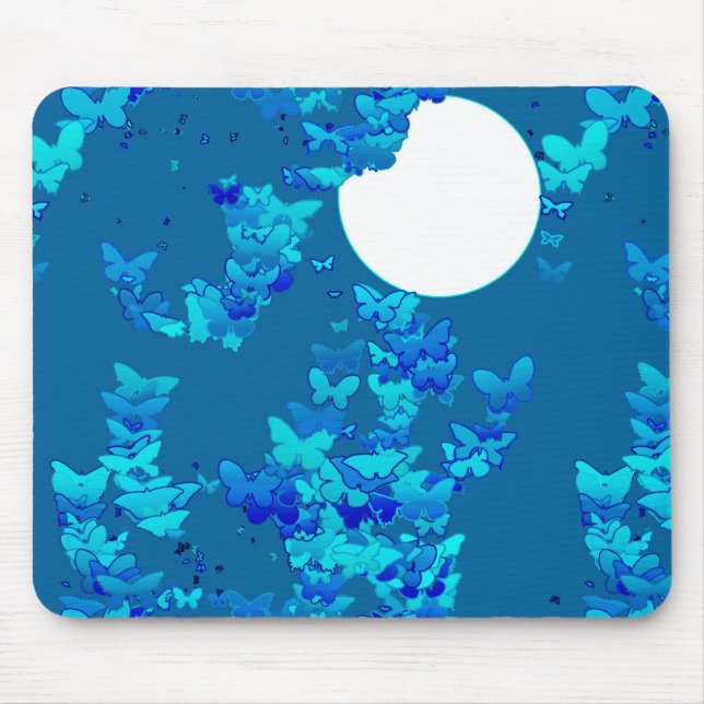 Alfombrilla De Ratón Mariposas contra el cielo azul nocturno, lunares (Frente)