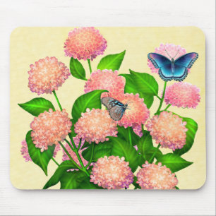 Alfombrilla De Ratón Mariposas en los Hydrangeas rosados Mousepad