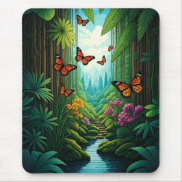Alfombrilla De Ratón Mariposas en una exuberante selva