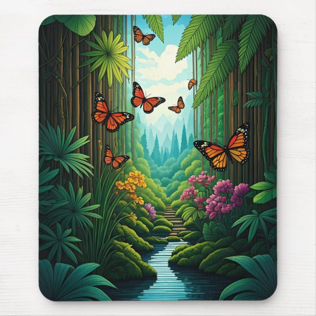 Alfombrilla De Ratón Mariposas en una exuberante selva (Frente)
