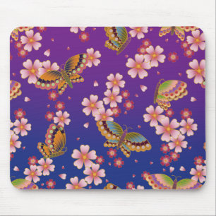 Alfombrilla De Ratón Mariposas japonesas en medio de sakura florecen en