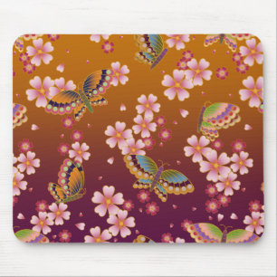 Alfombrilla De Ratón Mariposas japonesas en medio del Sakura florecen e