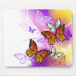 Alfombrilla De Ratón Mariposas monarcas en fondo morado