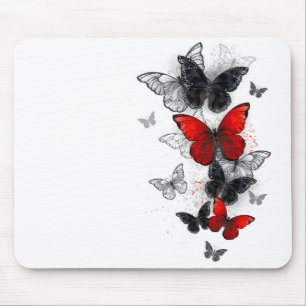 Alfombrilla De Ratón Mariposas Morpho voladoras negras y rojas