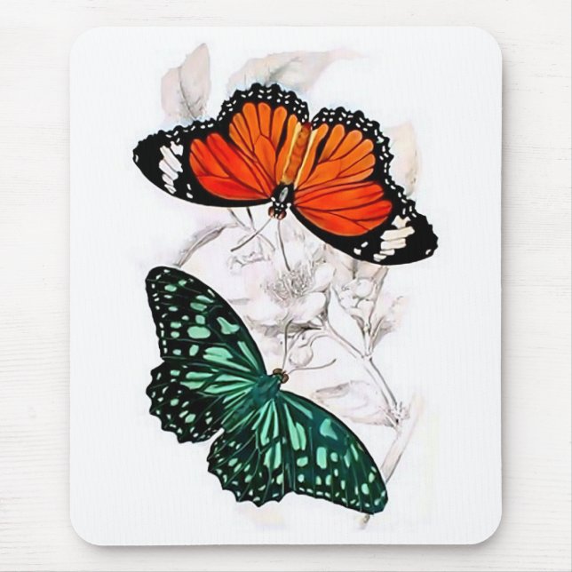 Alfombrilla De Ratón Mariposas - Naranja y verde (Frente)