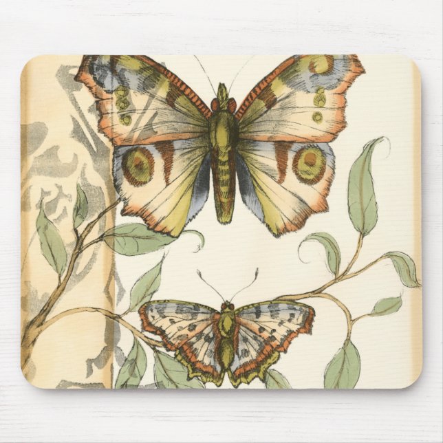 Alfombrilla De Ratón Mariposas tándem sobre hojas verdes (Frente)