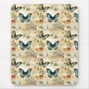 Alfombrilla De Ratón Mariposas y flores de época coloridas (11)