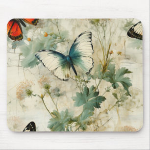 Alfombrilla De Ratón Mariposas y flores de época coloridas (2)