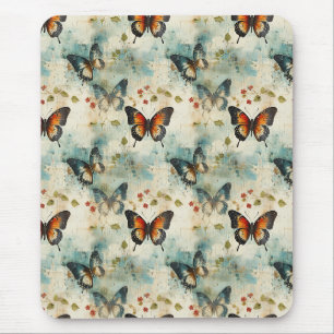 Alfombrilla De Ratón Mariposas y flores de época coloridas (7)