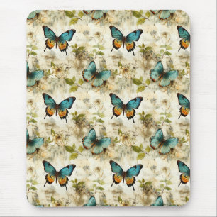 Alfombrilla De Ratón Mariposas y Flores Vintage Coloridas
