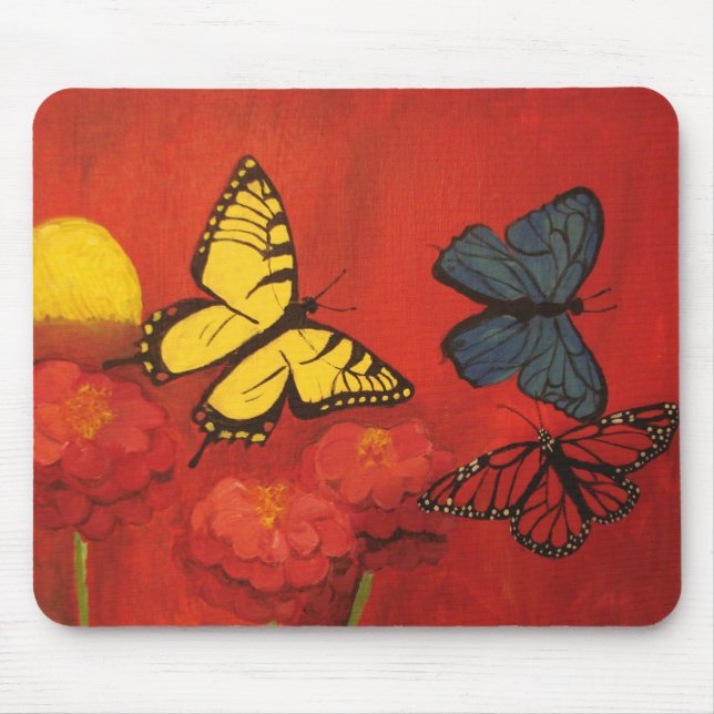 Alfombrilla De Ratón Mariposas y Zinnias Mousepad (Frente)