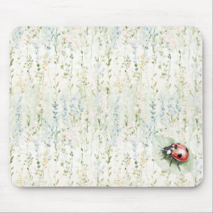 Alfombrilla De Ratón Mariquita de Flores Crema Azul
