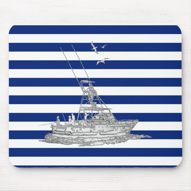 Alfombrilla De Ratón Marlin Fishing Chrome en franjas navales (Frente)