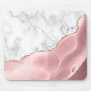 Alfombrilla De Ratón Mármol Blanco Agata Rosa Blush Dorado