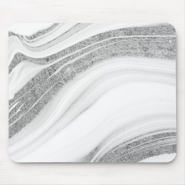 Alfombrilla De Ratón Mármol blanco fresco brillo plateado (Frente)