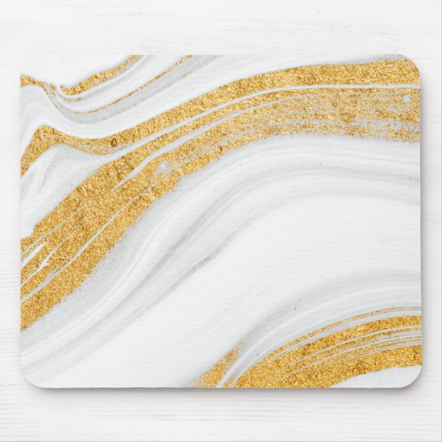 Alfombrilla De Ratón Mármol Blanco Frío Brillo Dorado (Frente)