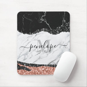 Alfombrilla De Ratón Mármol blanco negro y Purpurina