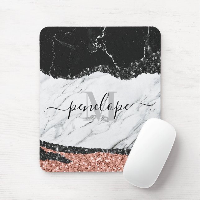 Alfombrilla De Ratón Mármol blanco negro y Purpurina (Con ratón)