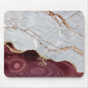 Alfombrilla De Ratón Mármol Burgundy Gris Geométrico Genial