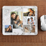 Alfombrilla De Ratón Mármol gris 5 Collage de fotos - Amar la vida cont<br><div class="desc">Elegante teclado de ratón que puedes personalizar con 5 de tus fotos favoritas. La plantilla está preparada para que agregue sus fotos, trabajando de izquierda a derecha. Las fotos están colocadas contra un moderno mármol acuático de color gris y blanco, con un elegante diseño geométrico en gris y coral. La...</div>