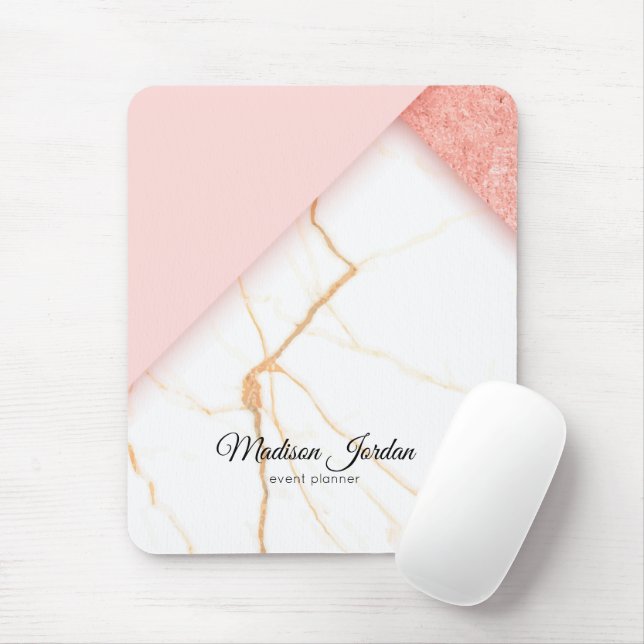 Alfombrilla De Ratón Mármol rosa y oro moderno (Con ratón)