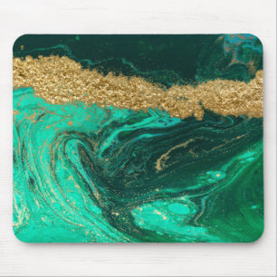 Alfombrilla De Ratón Mármol Verde Fresco Dorado Brillante