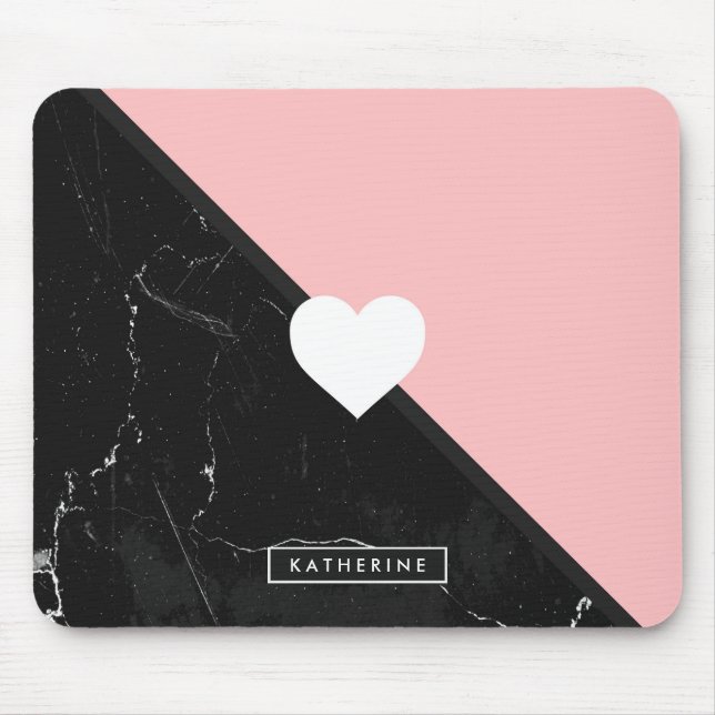 Alfombrilla De Ratón Mármol y corazón lindo (Frente)