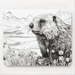 Alfombrilla De Ratón Marmot Pacífica Naturaleza Prairie Esbozo Dibujo A
