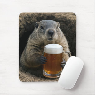Alfombrilla De Ratón Marmota con taza de cerveza