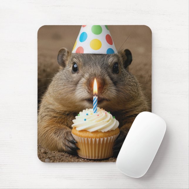 Alfombrilla De Ratón Marmota con un pastel de cumpleaños (Con ratón)