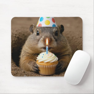 Alfombrilla De Ratón Marmota con un pastel de cumpleaños