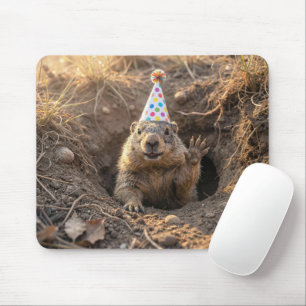 Alfombrilla De Ratón Marmota con un sombrero de cumpleaños
