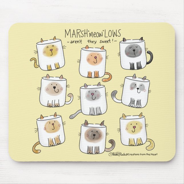 Alfombrilla De Ratón MARSHmeowLOWS Whimsical Wordplay Gato Marshmallow (Frente)