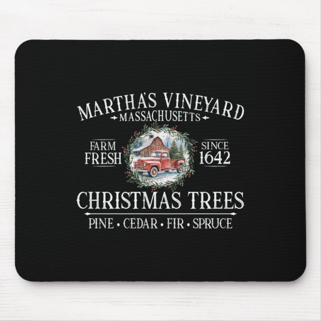 Alfombrilla De Ratón Martha's Vineyard Ma Christmas Trees Red Truck Whi (Frente)