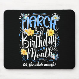 Alfombrilla De Ratón Marzo es mi cumpleaños caligrafía Día amarillo