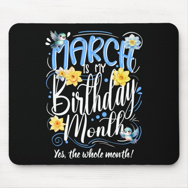 Alfombrilla De Ratón Marzo es mi cumpleaños caligrafía Día amarillo (Frente)