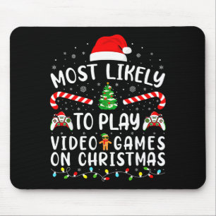 Alfombrilla De Ratón Más Probable Que Juegue Videojuegos en Navidad Par