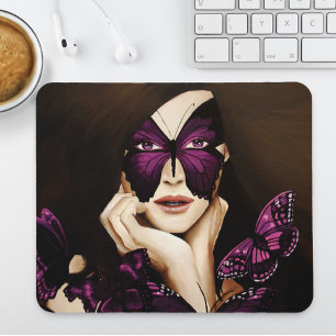 Alfombrilla De Ratón Máscara de Mariposa Púrpura Mujer Elegante Fantasí