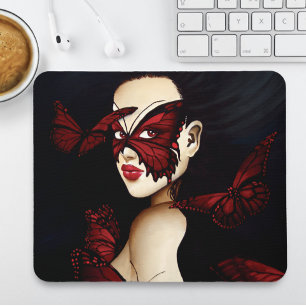 Alfombrilla De Ratón Máscara de Mariposa Roja Mujer Fantasía Gótica