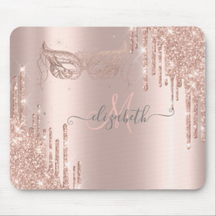 Alfombrilla De Ratón Máscara de Oro Rosa con Monograma de Modern Glitte