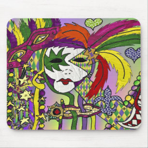 Alfombrilla De Ratón Máscara de plumas de Mardi Gras psicodélico