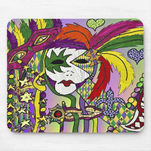 Alfombrilla De Ratón Máscara de plumas del Mardi Gras psicodélico (Frente)