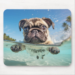 Alfombrilla De Ratón Mascota Pug Perro Animal Divertido jugando al agua