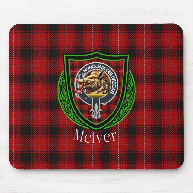 Alfombrilla De Ratón McIver Scottish Clan Tartan & Crest (Frente)